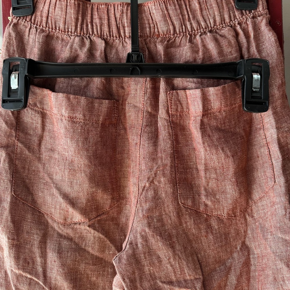 Cynthia Rowley Rust Linen-Cotton Cropped Wide-Leg Pants like free people - Picture 5 of 6